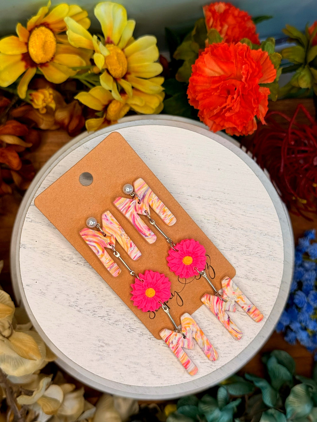 Sunset Bloom "MOM" Dangles