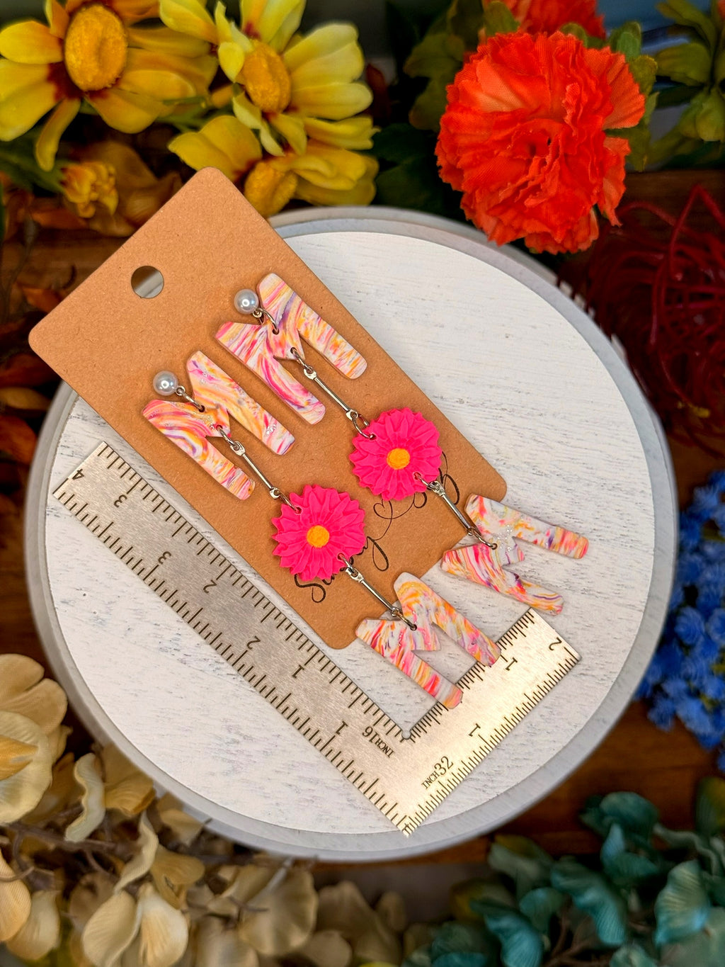 Sunset Bloom "MOM" Dangles