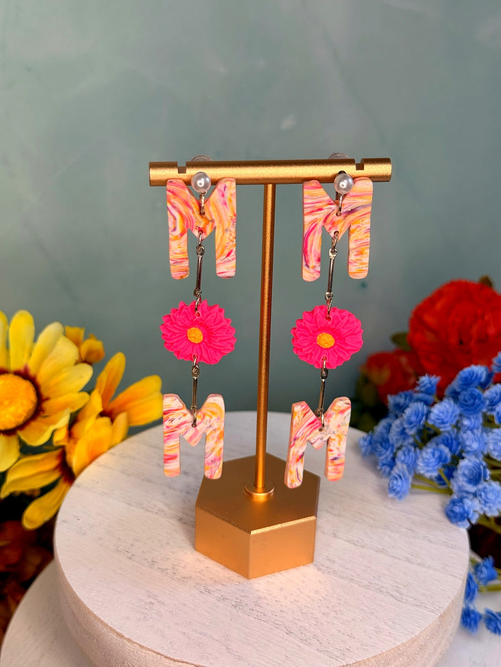 Sunset Bloom "MOM" Dangles