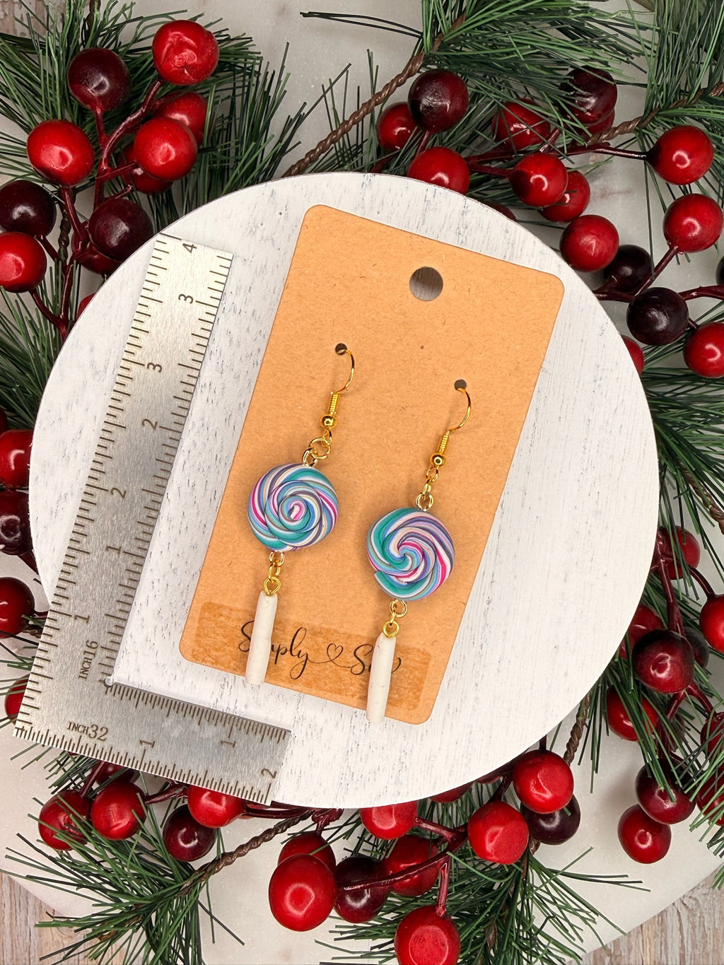 Sugar Swirl Lollipop Dangles — Gold