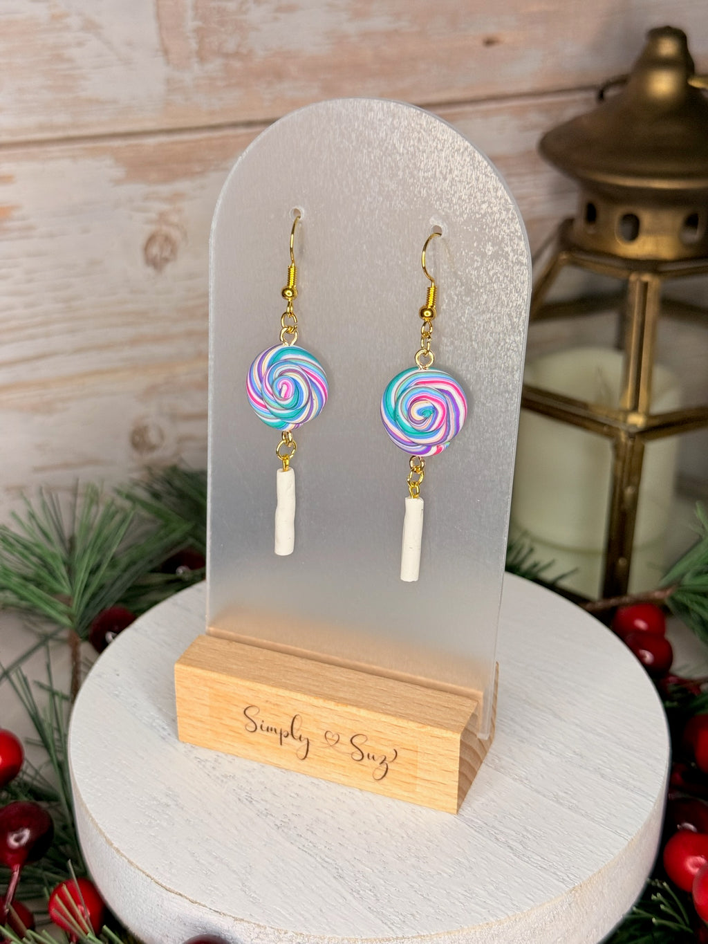 Sugar Swirl Lollipop Dangles — Gold
