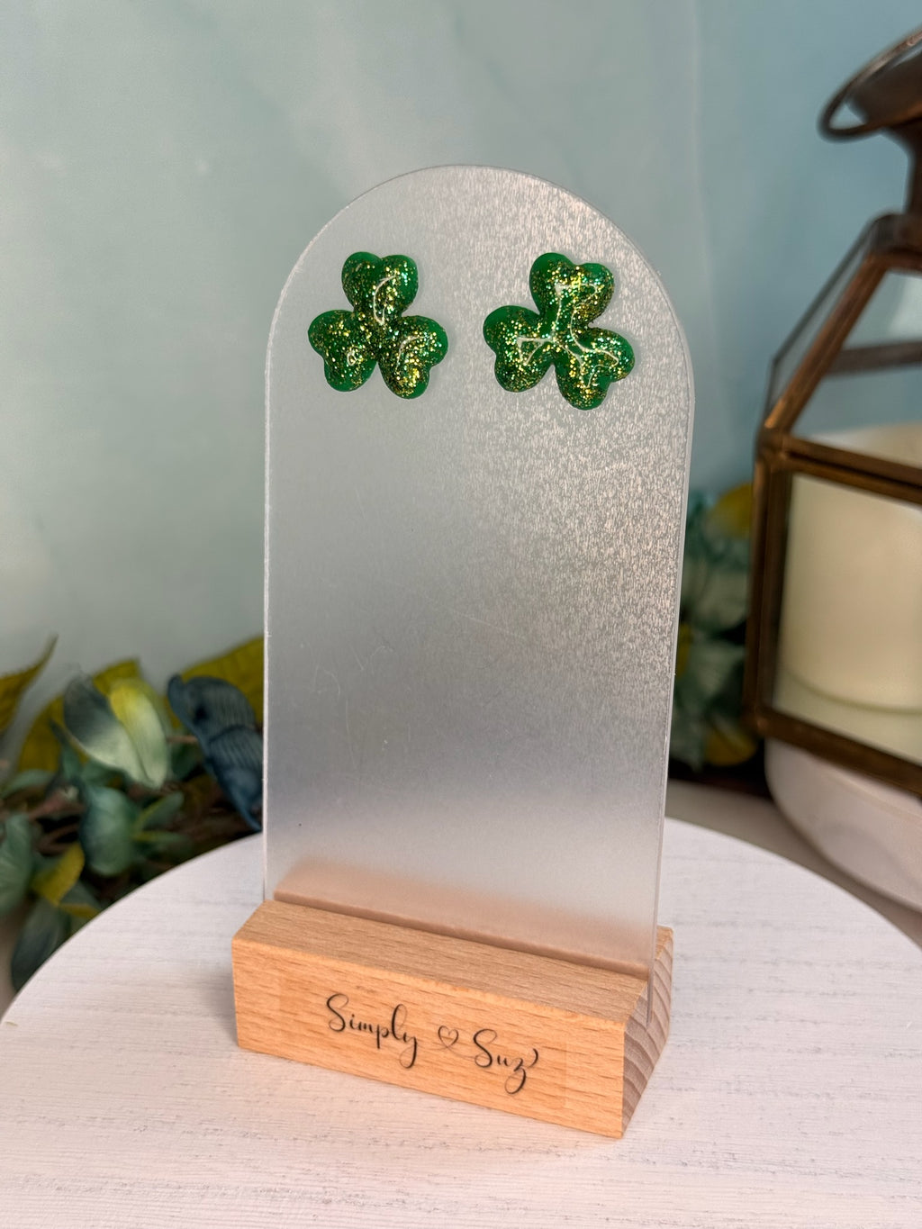 Glitter Shamrock Studs