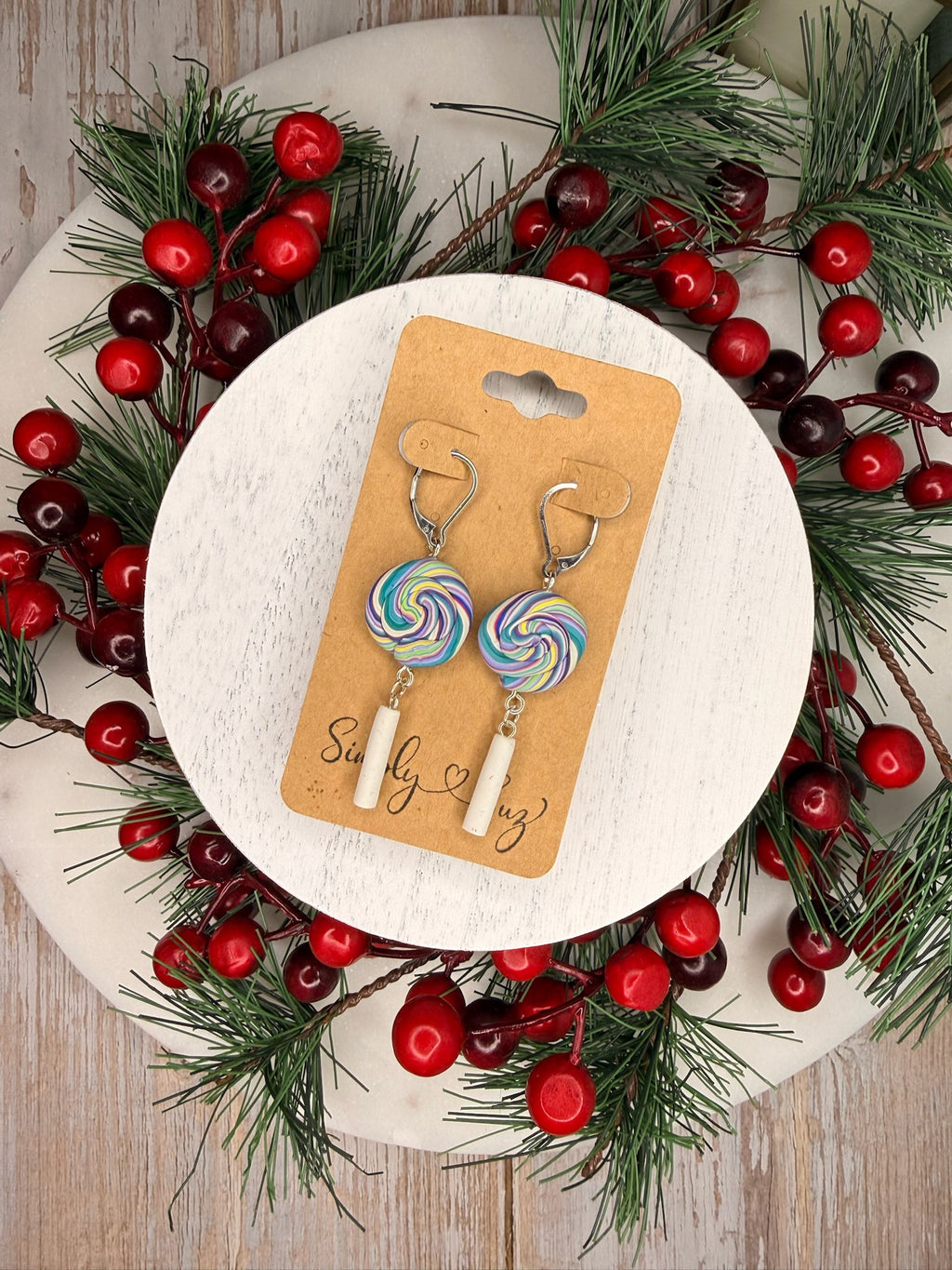 Sugar Swirl Lollipop Dangles — Silver