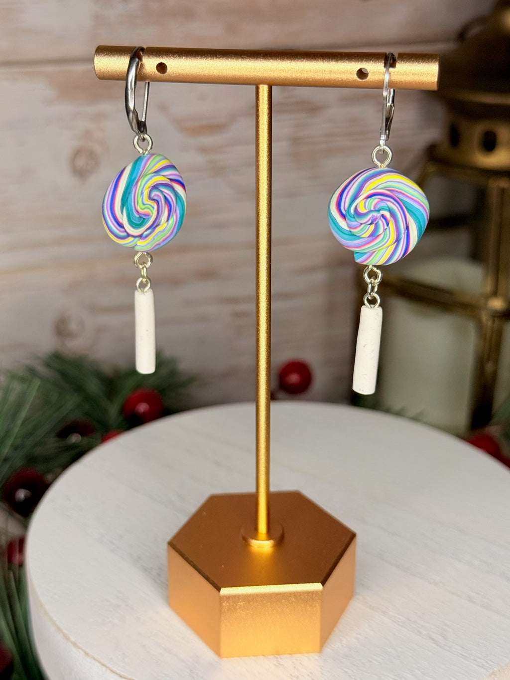 Sugar Swirl Lollipop Dangles — Silver