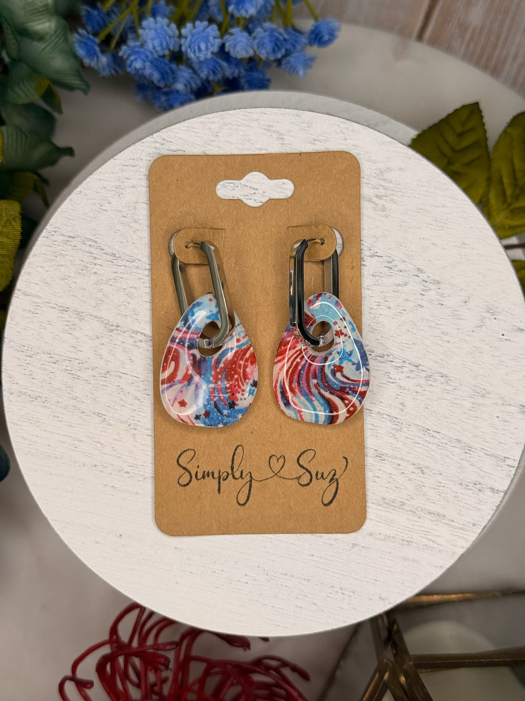 Fireworks Teardrop Hoops — Silver