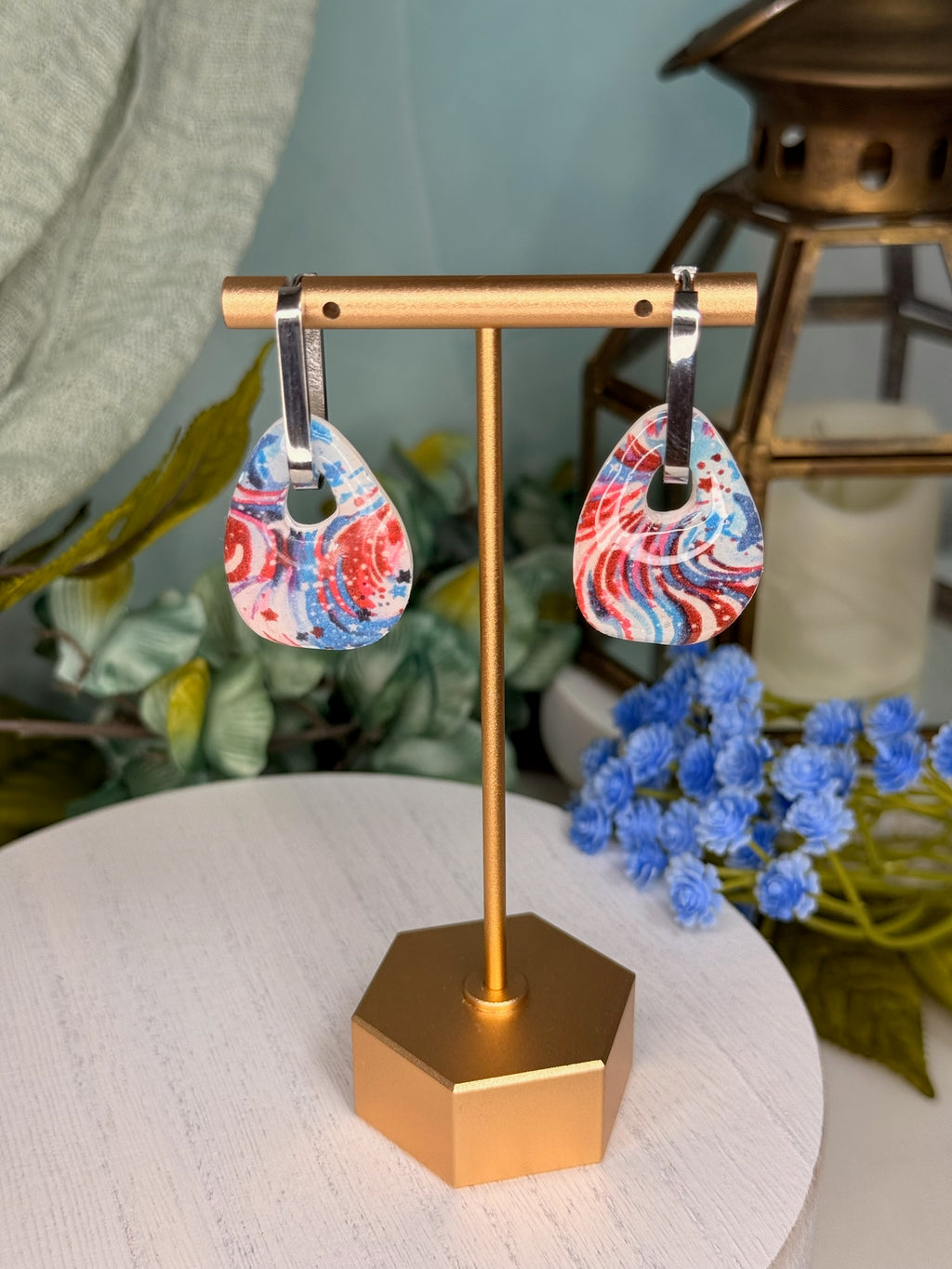 Fireworks Teardrop Hoops — Silver