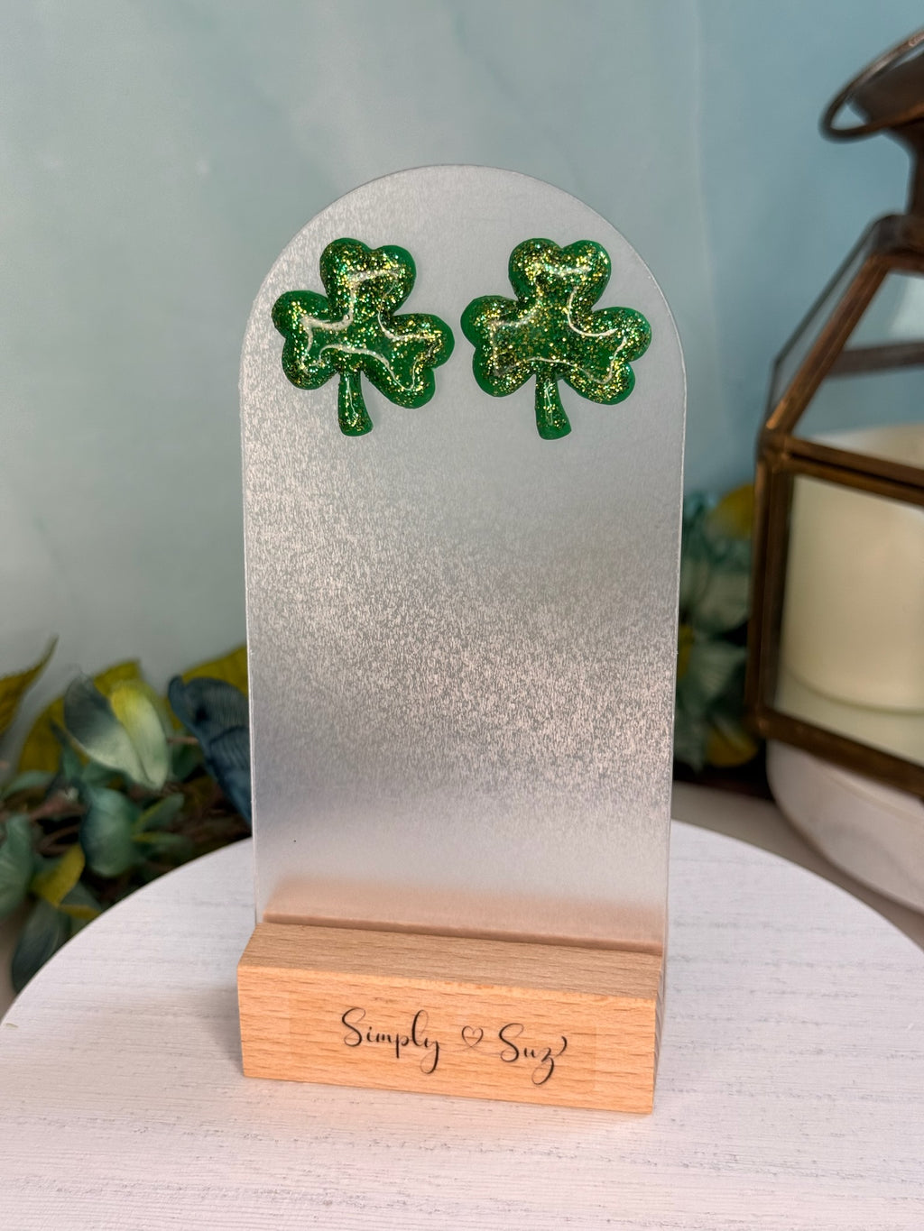 Glitter Shamrock Studs — Grand