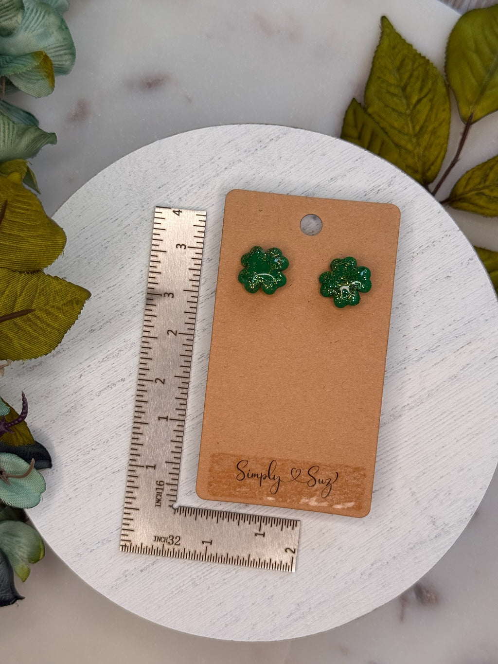 Glitter Shamrock Studs — Petite
