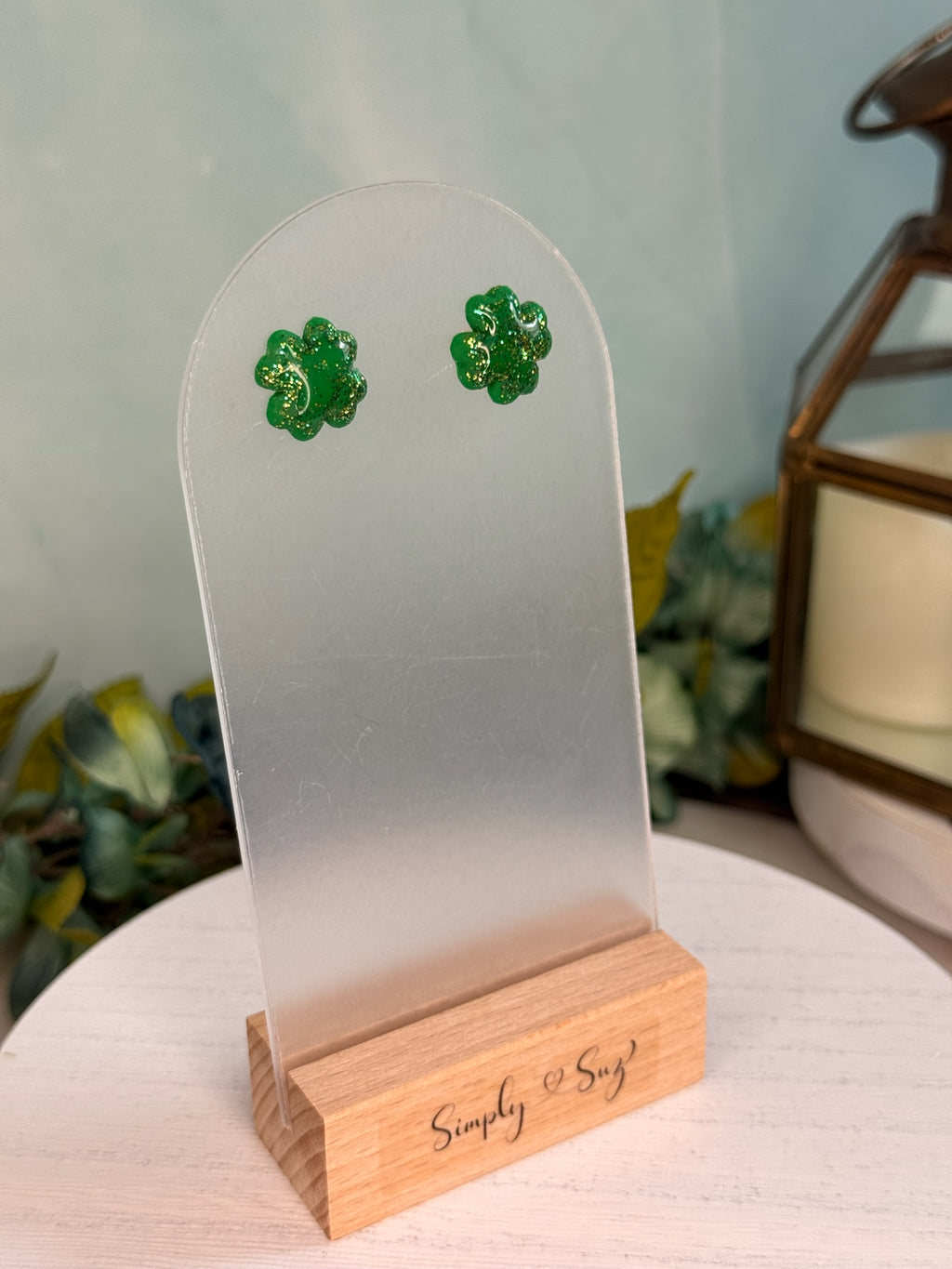 Glitter Shamrock Studs — Petite