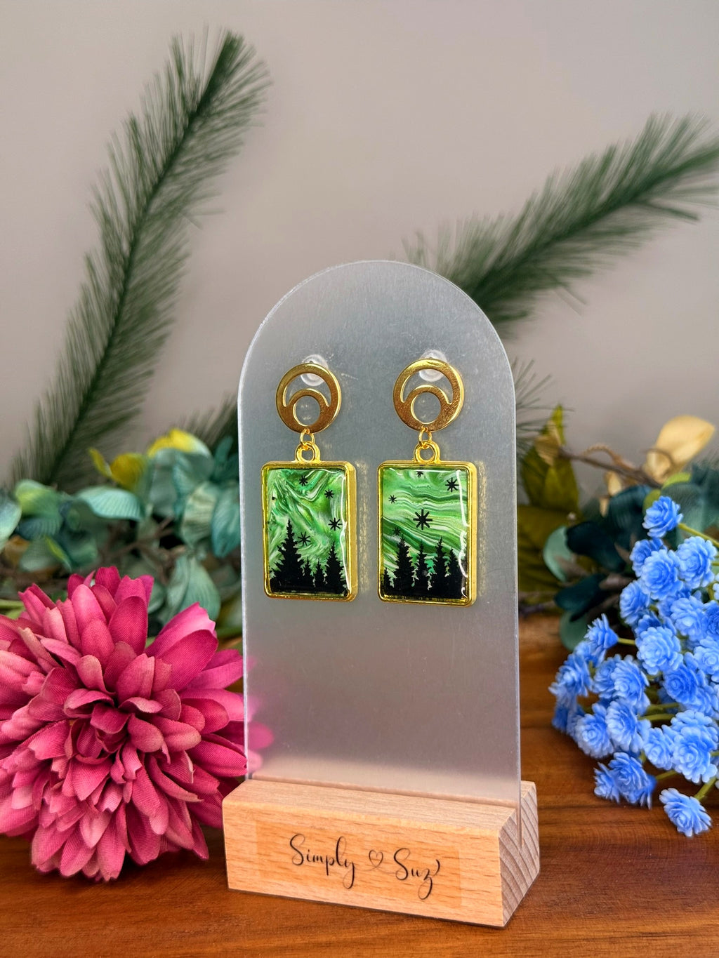 Starlit Pines Dangles — Gold Moon