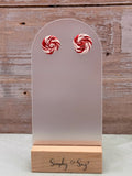Red & White Peppermint Swirl Stud Earrings
