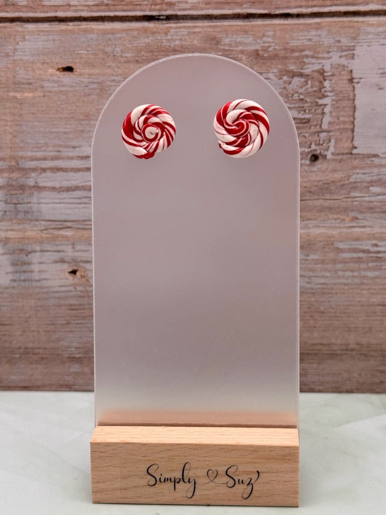 Red & White Peppermint Swirl Stud Earrings