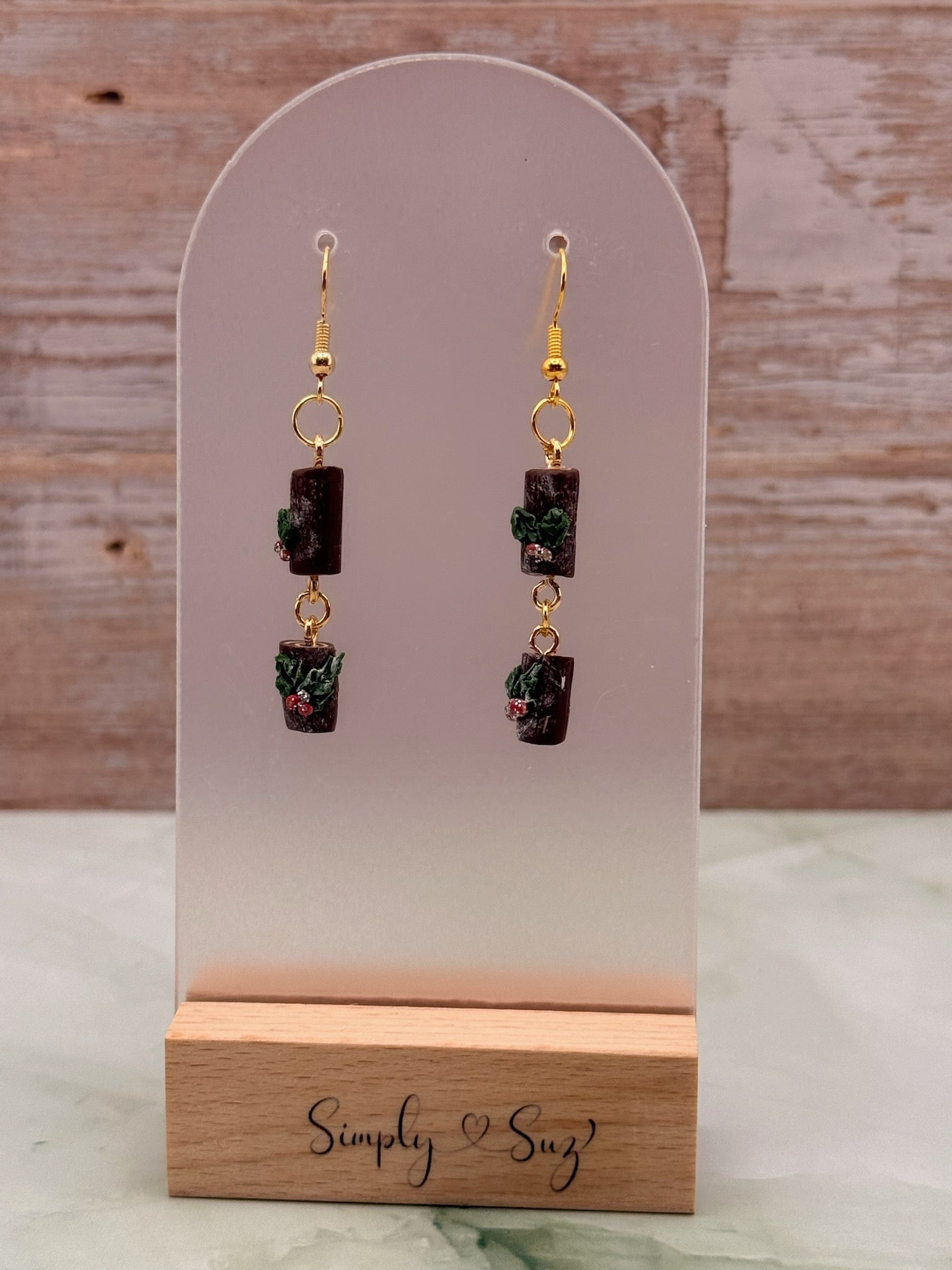 Mini Yule Log Double Dangle Earrings