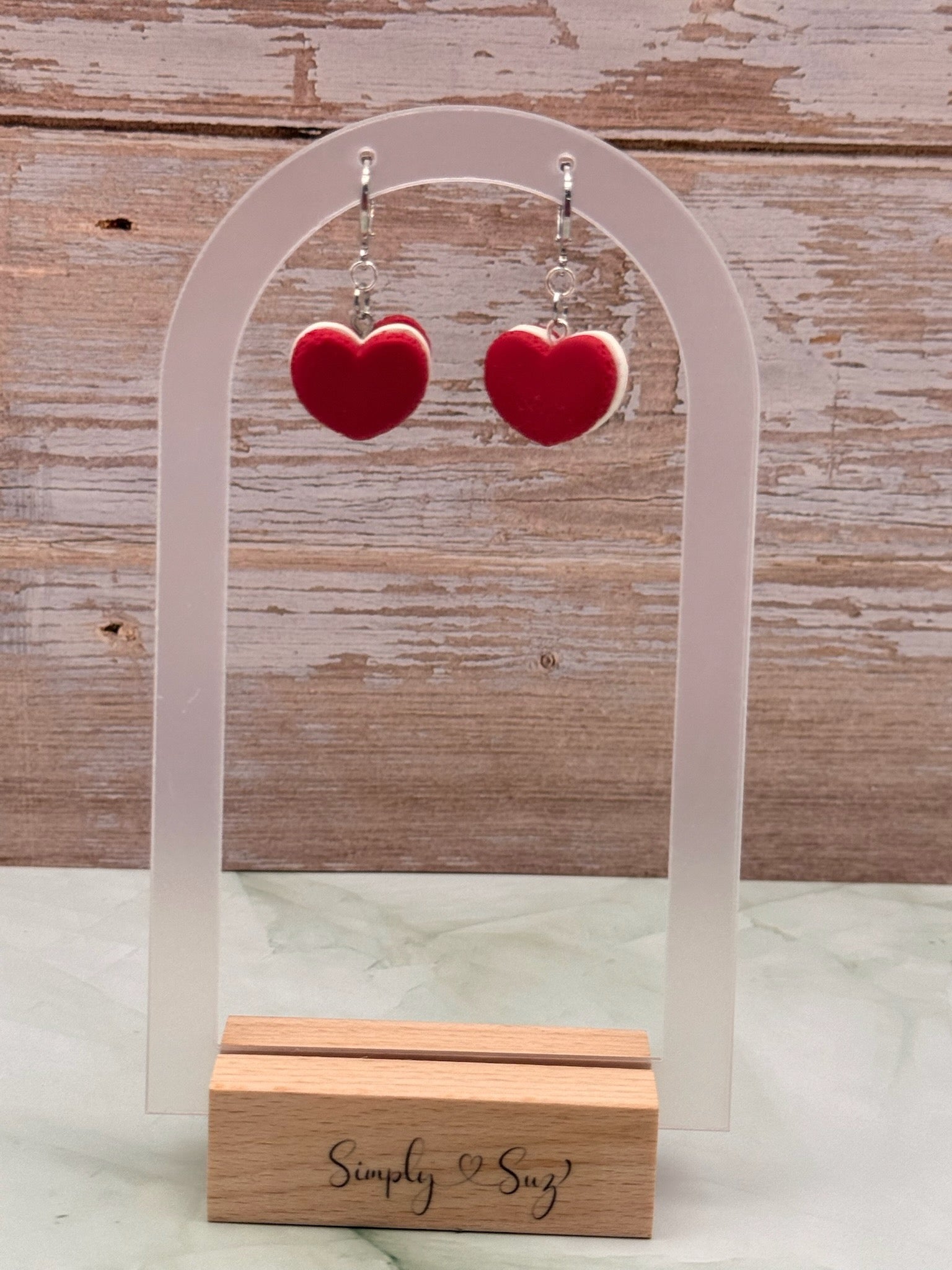 Red Heart Macaron Dangle Earrings