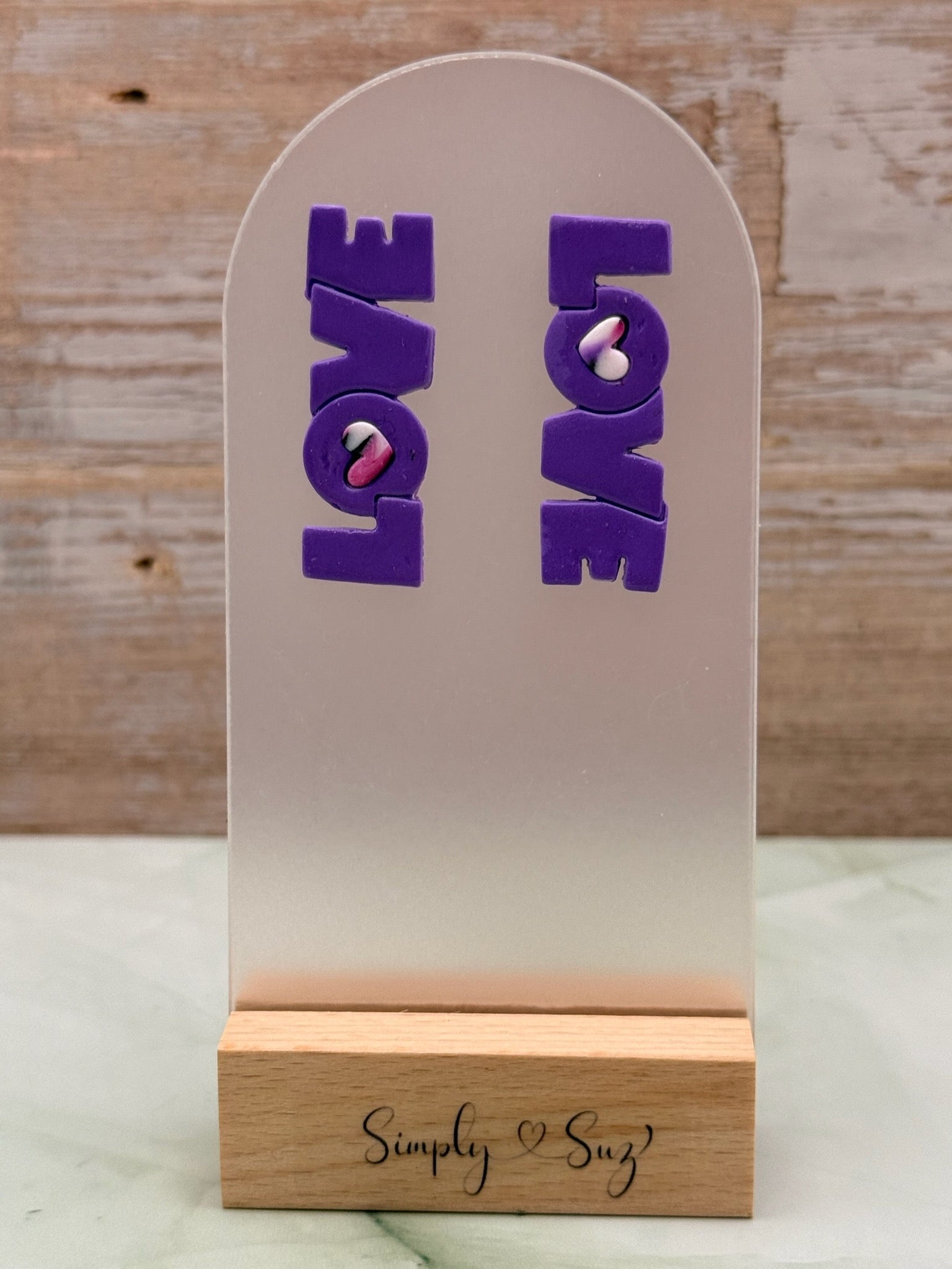 Purple LOVE Block Letter Stud Earrings