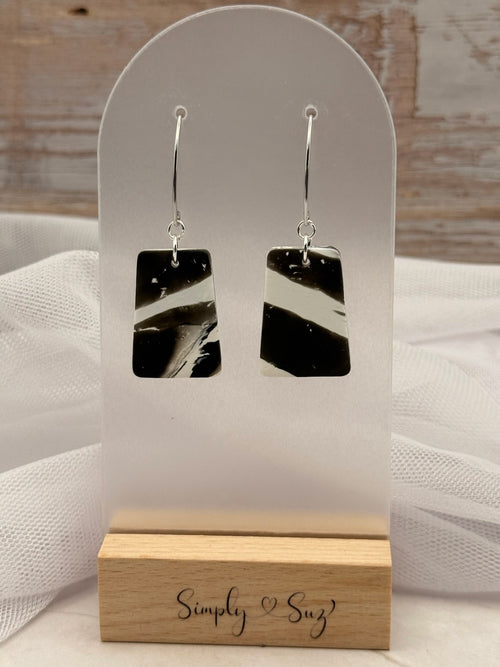 Black & White Marble Rectangle Dangle Earrings