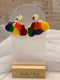 Rainbow Cloud Dangle Earrings with Swirl Texture