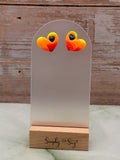 Sunset Swirl Heart Studs with Blue Heart Accent