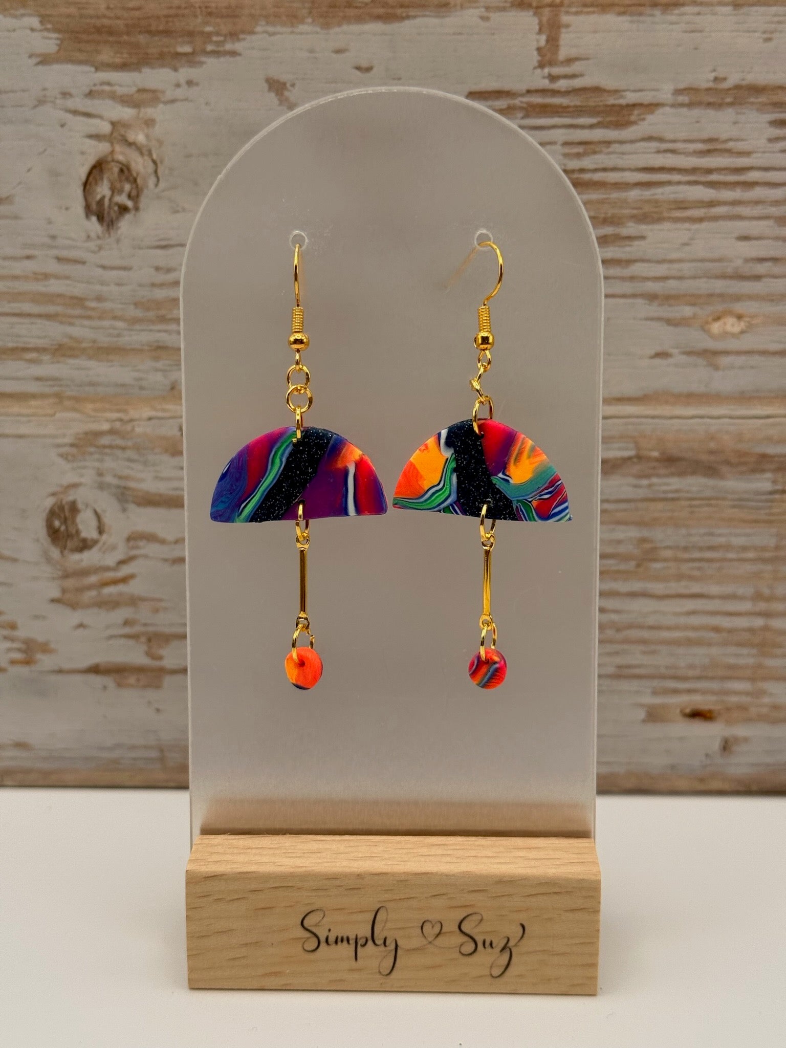 Colorful Abstract Half-Moon Drop Dangle Earrings
