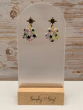 Star Print Flower Dangles with Gold Star Stud Tops
