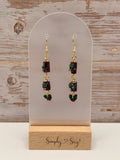Yule Log & Holly Berry Triple Dangle Earrings