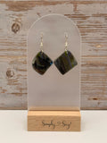 Dark Olive Shimmer Diamond Dangle Earrings