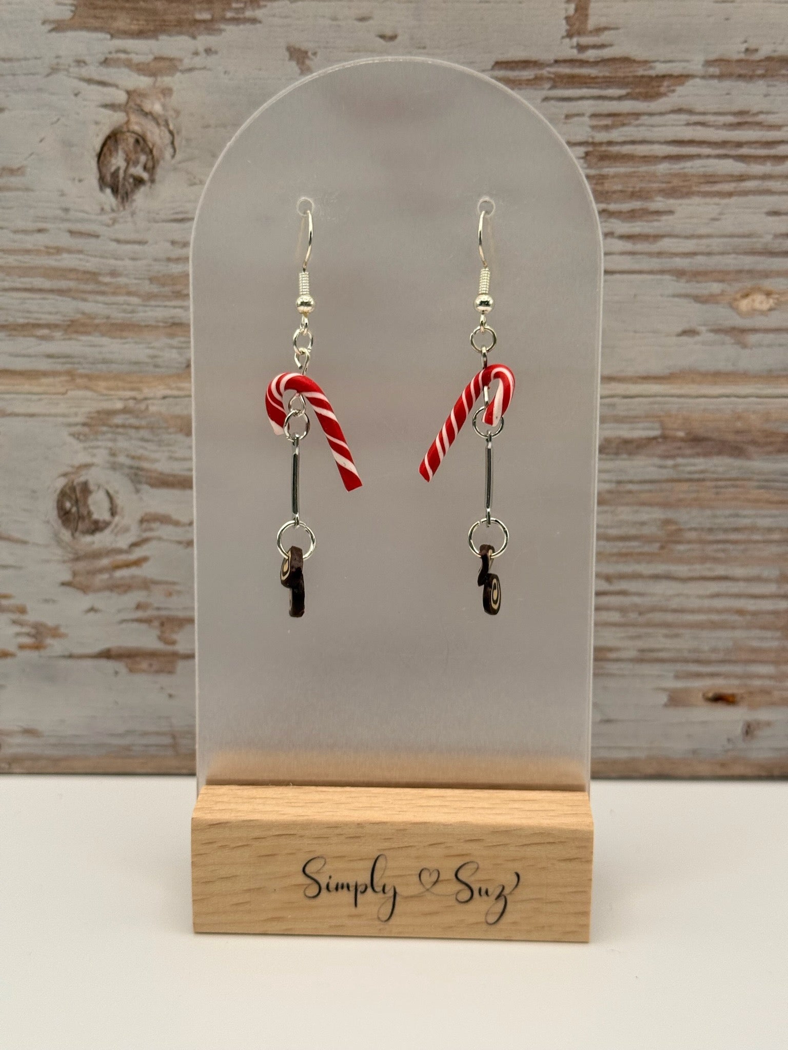 Candy Cane & Key Charm Dangle Earrings