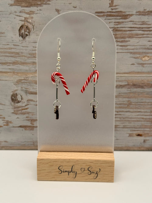 Candy Cane & Key Charm Dangle Earrings