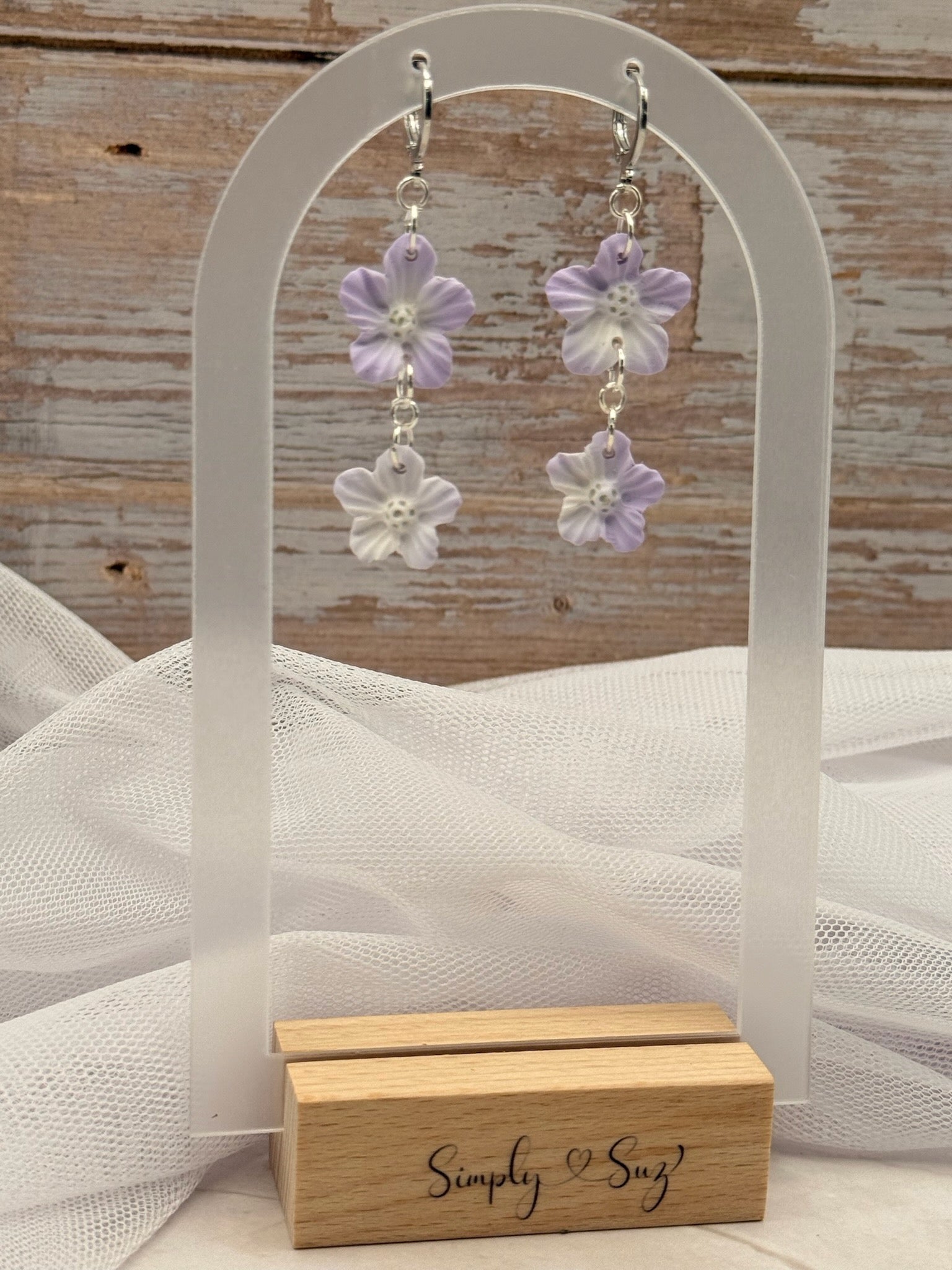 Lavender Double Flower Dangle Earrings