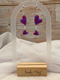 Pink & Purple Checkered Double Heart Dangle Earrings