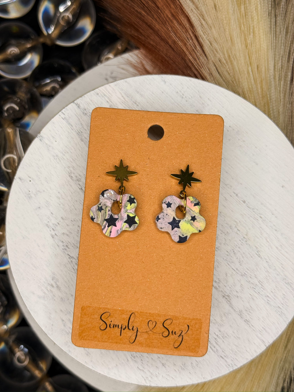 Starfield Flower Dangles — Gold Starburst