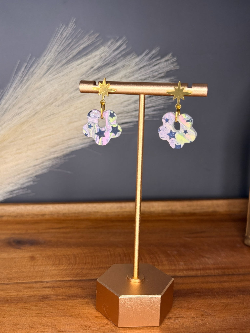 Starfield Flower Dangles — Gold Starburst