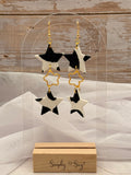 Cow Print Double Star Dangle Earrings - Gold