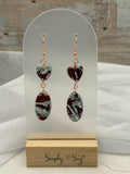Burgundy Marble Heart & Oval Double Dangle Earrings