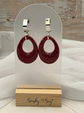 Burgundy Marble Open Teardrop Dangle Earrings