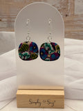 Kaleidoscope Pattern Rounded Square Dangle Earrings