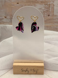 Purple Marble Heart Dangles with Rhinestone Heart Studs