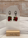 Striped Arch with Red Roses Dangle Earrings