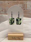 Green & Black Marble Rectangle Dangle Earrings