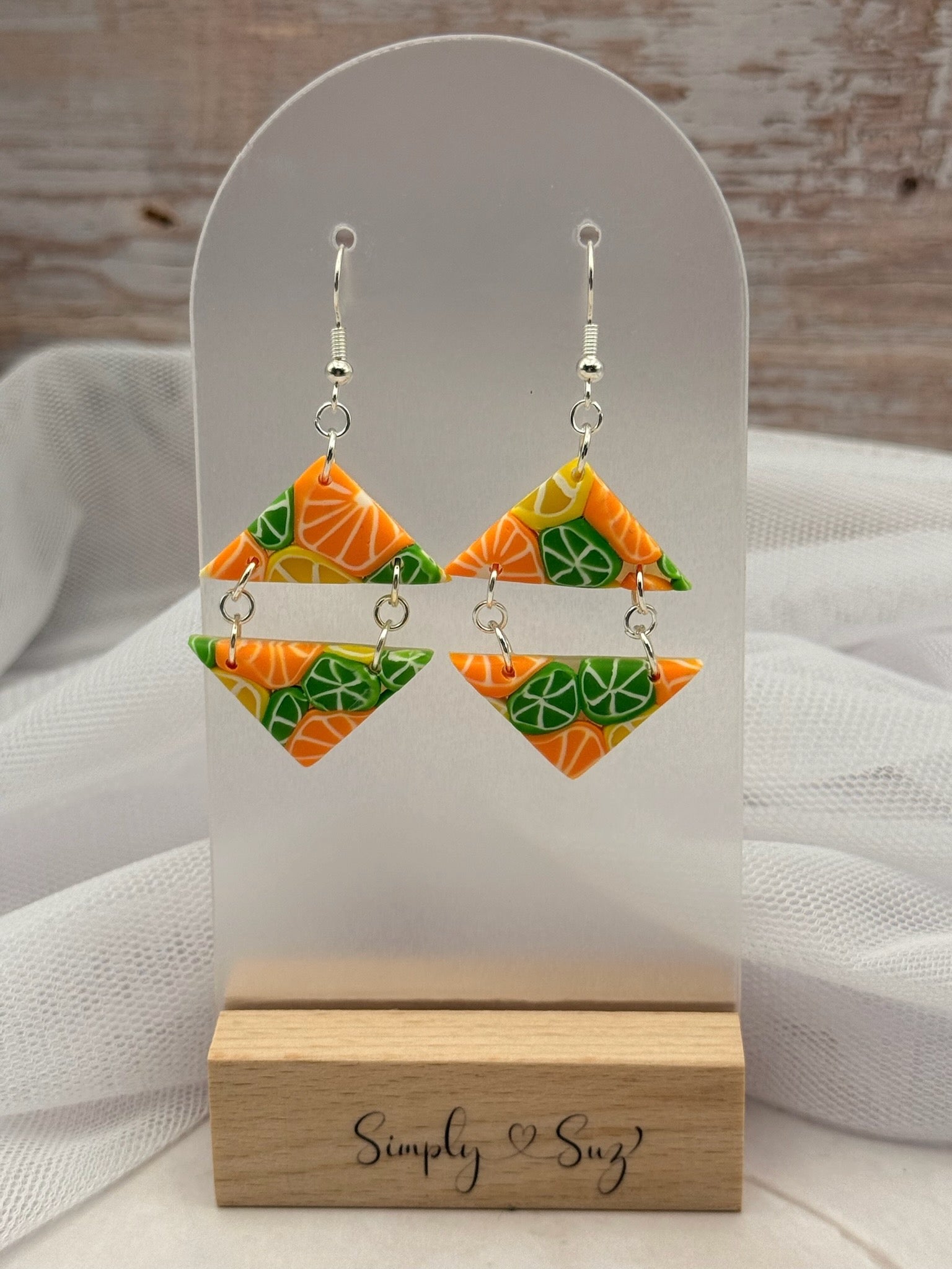 Citrus Fruit Double Triangle Dangle Earrings