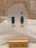 Blue Marble Bar Dangles with Silver Bow Charm