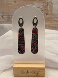 Red & Black Marble Long Bar Dangle Earrings