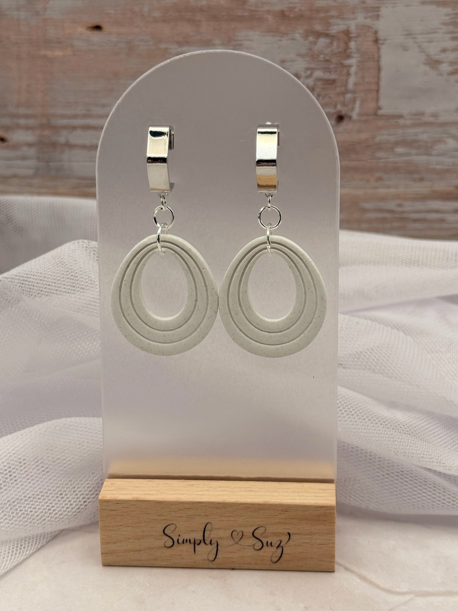 White Nested Open Teardrop Dangle Earrings v2