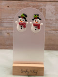 Snowman Stud Earrings with Top Hat & Red Scarf