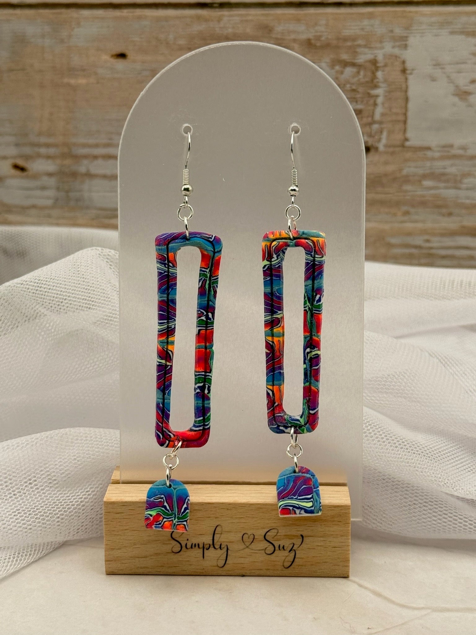 Colorful Abstract Open Rectangle & Square Dangle Earrings