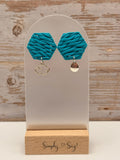 Teal Woven Hexagon Studs with Mismatched Cloud & Raindrop Charms