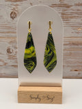 Green & Black Marble Elongated Diamond Dangle Earrings