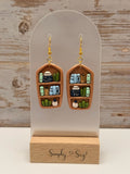 Mini Bookshelf Dangle Earrings - Round Top