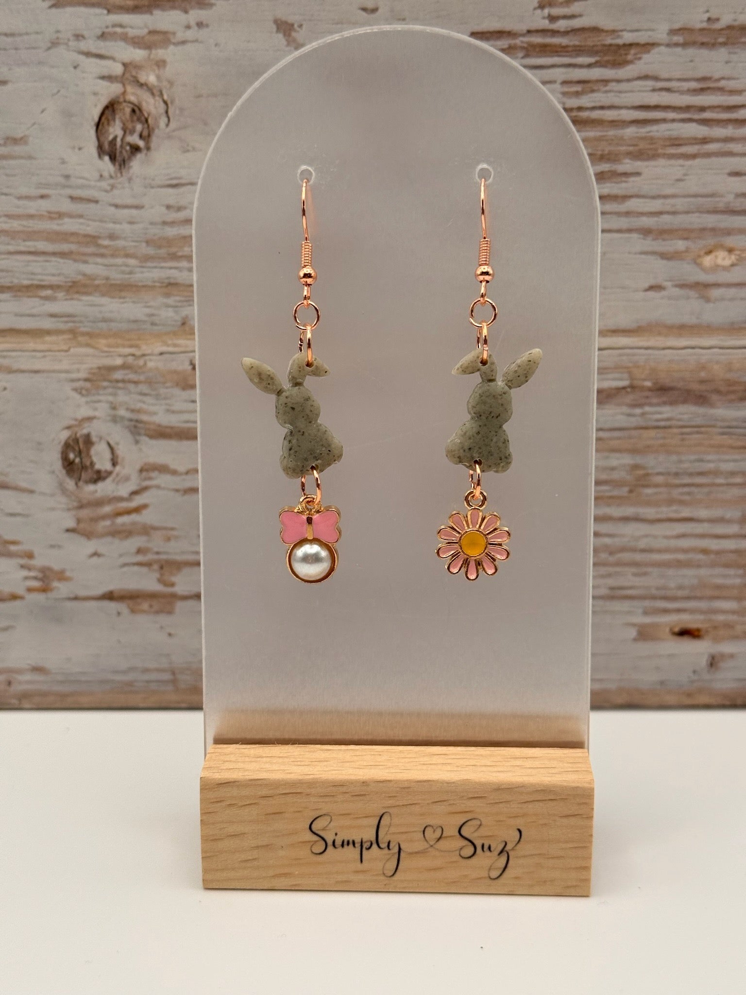 Speckled Bunny Dangles with Mismatched Spring Charms