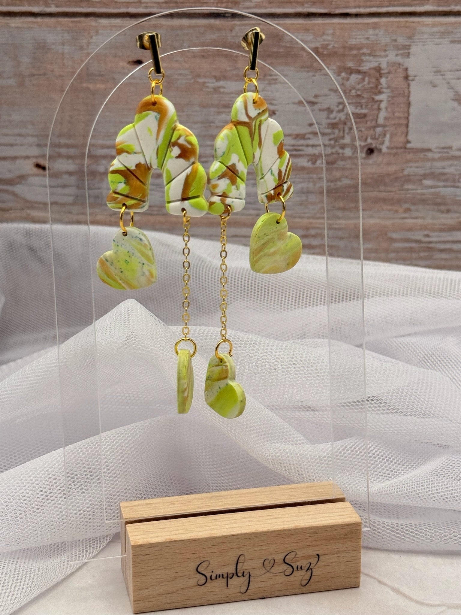 Green Marble Multi-Piece Asymmetric Dangle Earrings